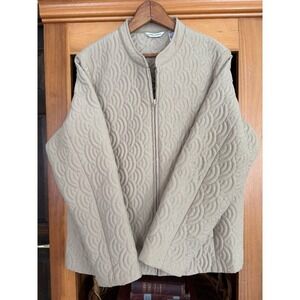 Laura Ashley Cream Beige Quilted Jacket Large Textured Full Zip Cottagecore